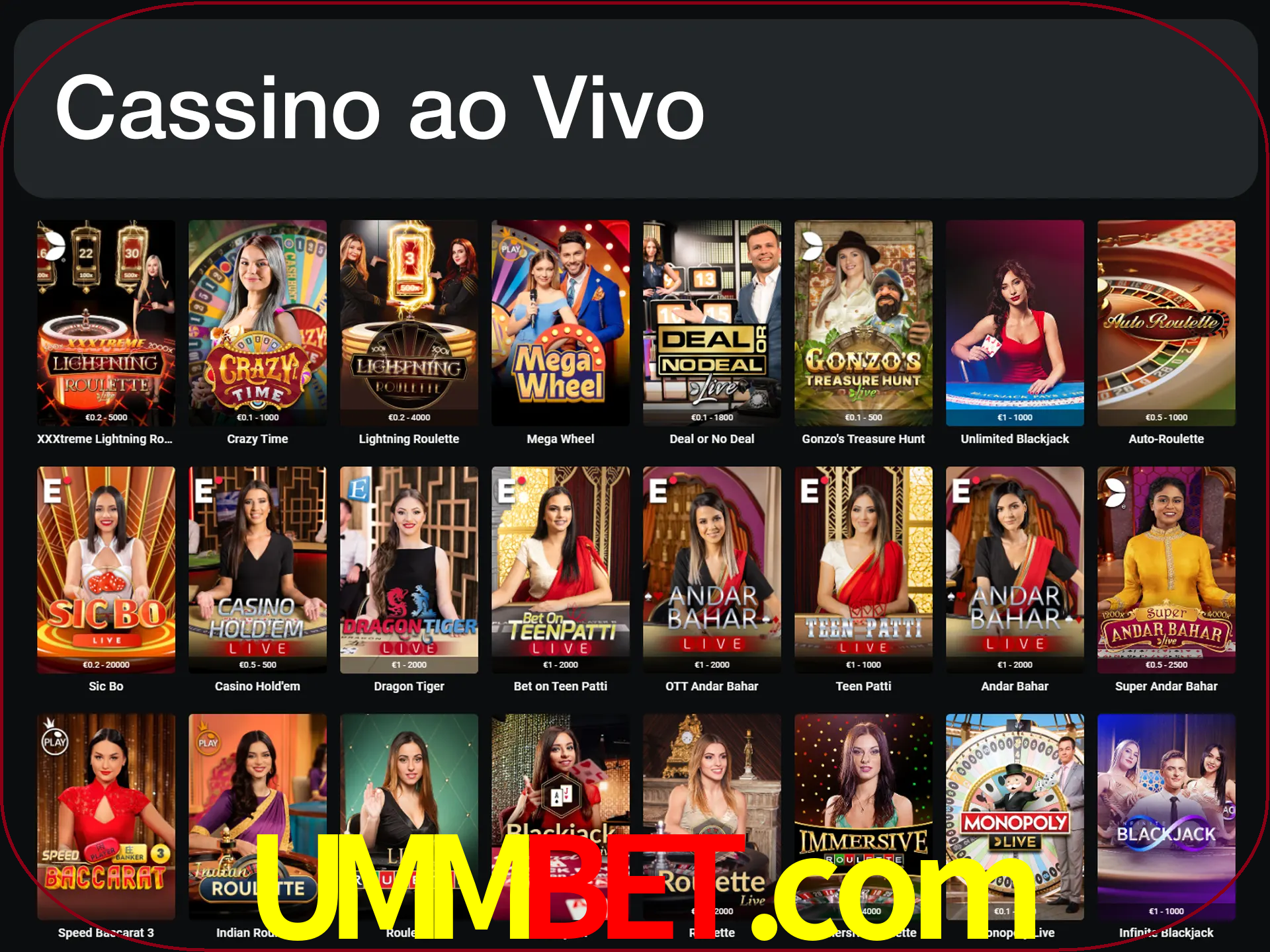 Jogue jogos de cassino com um verdadeiro dealer.