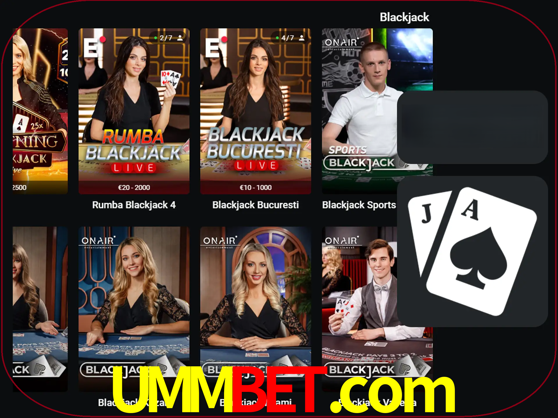Escolha uma mesa completa de jogadores de blackjack.
